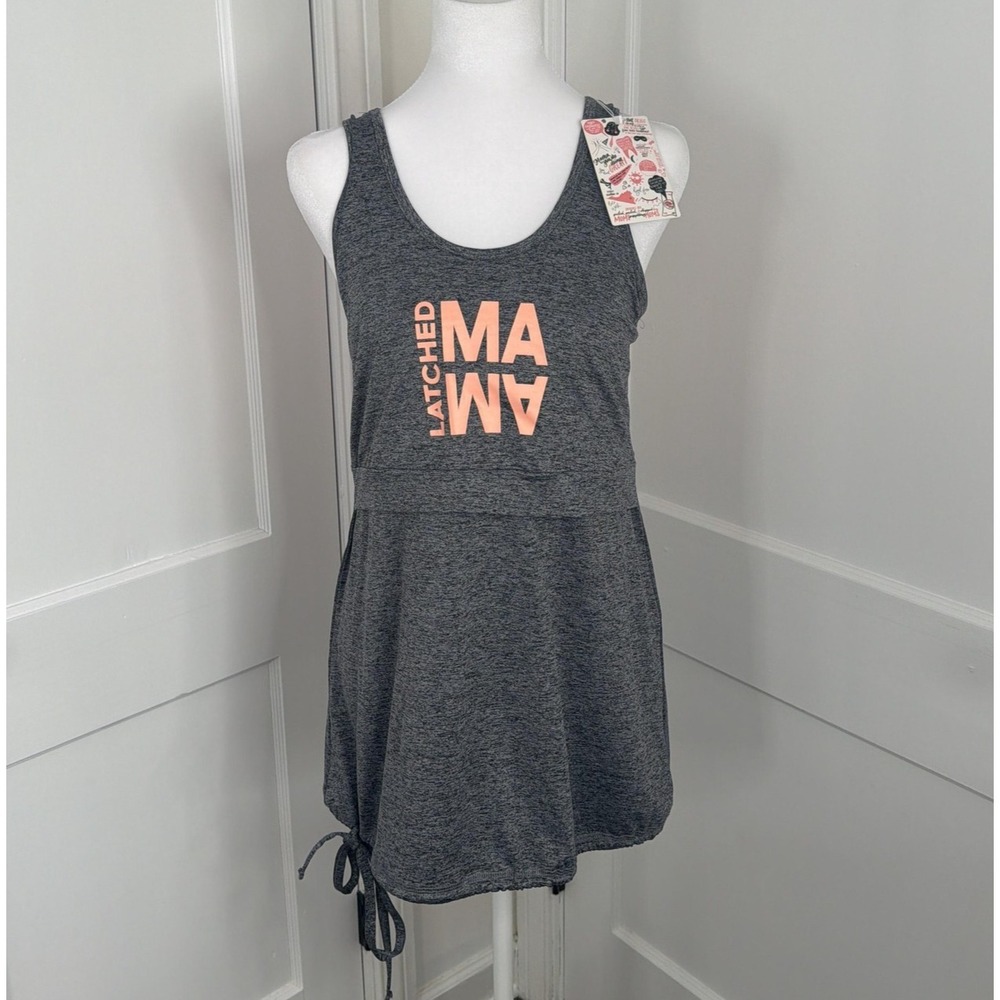 Latched Mama Too Womens Medium Gray Nursing Tank Drawstring Logo Athletic NEW